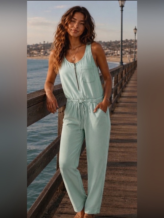 1250c Pants - 1250C NWT Light Blue Tencel Sleeveless Jumpsuit Romper Cargo Size S